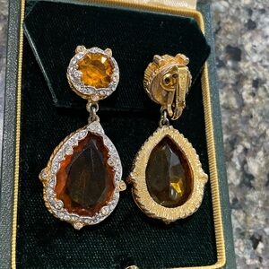 Luxurious Gold and Brown Gemstone Earrings